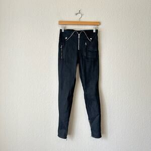 RTA Diavolina Skinny Jeans Black Denim Cropped Folded Waist Biker